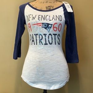 NWT NEW ENGLAND PATRIOTS NFL Teens Apparel Sparkly Burnout LS Henley Style Top